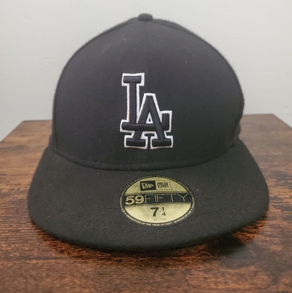 Los Angeles Dodgers New Era Black Outline 59FIFTY Fitted Wool Hat 7 1/4 - Picture 5 of 13